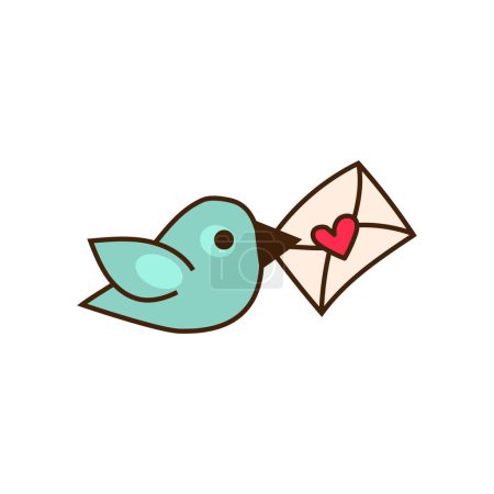 Illustration for Blue bird with letter for Valentine's Day on white background - Royalty Free Image