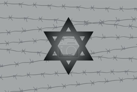 Ilustración de David star and barbed wire on grey background. International Holocaust Remembrance Day - Imagen libre de derechos