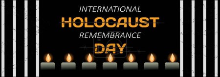 Illustration for Banner for International Holocaust Remembrance Day with burning candles on dark background - Royalty Free Image