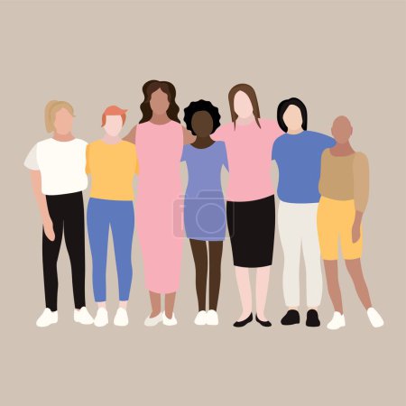 Illustration for Group of different women on grey background - Royalty Free Image