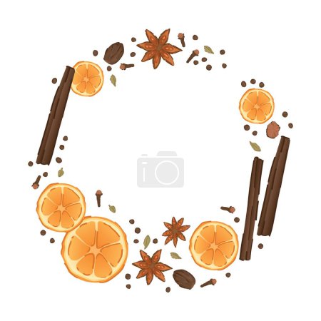 Illustration for Frame made of ingredients for tasty mulled wine on white background - Royalty Free Image