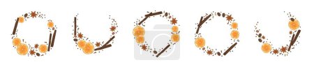 Illustration for Set of frames made of ingredients for tasty mulled wine on white background - Royalty Free Image