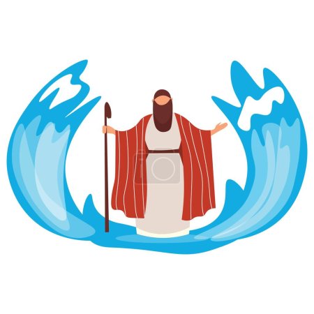 Moses with sea waves on white background