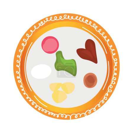 Illustration for Passover Seder plate with traditional food on white background - Royalty Free Image