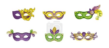 Set of carnival masks on white background