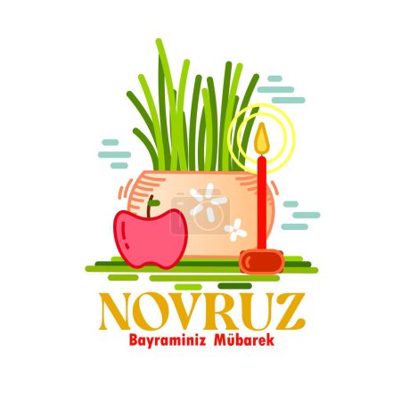 Ilustración de Greeting card for Novruz Bayram holiday on white background - Imagen libre de derechos