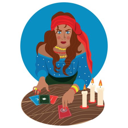 Illustration for Fortune teller with oracle cards on white background - Royalty Free Image