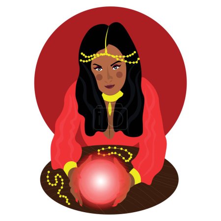 Illustration for Fortune teller with crystal ball on white background - Royalty Free Image
