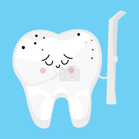 Illustration for Tooth with decay and tweezers on light blue background - Royalty Free Image