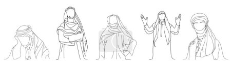 Illustration for Set of drawn Arabian men on white background - Royalty Free Image