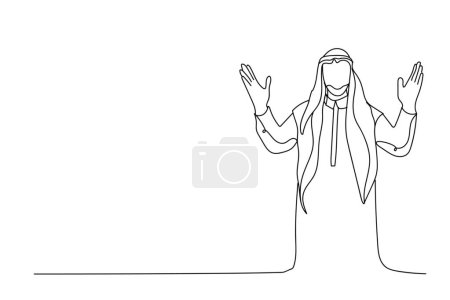 Illustration for Drawn praying Arabian man on white background - Royalty Free Image