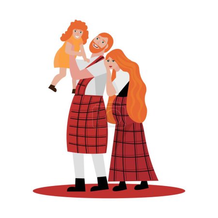 Téléchargez les illustrations : Heureuse famille écossaise sur fond blanc - en licence libre de droit