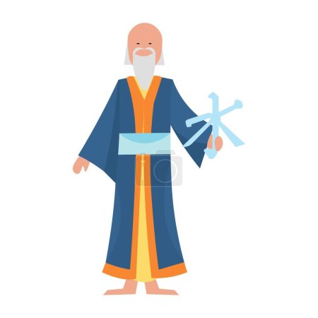 Ilustración de Monje con símbolo de confucianismo sobre fondo blanco - Imagen libre de derechos