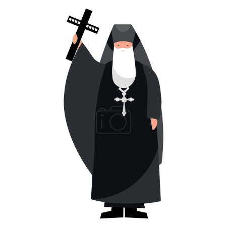 Male priest with Christian cross on white background