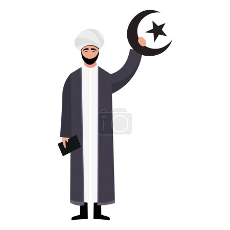 Illustration for Mullah with symbol of Islam on white background - Royalty Free Image
