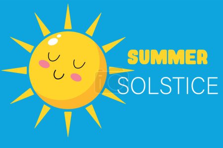 Text SUMMER SOLSTICE and drawn sun on blue background