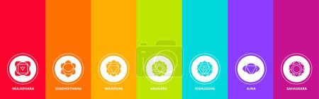 Set of different chakras on colorful background