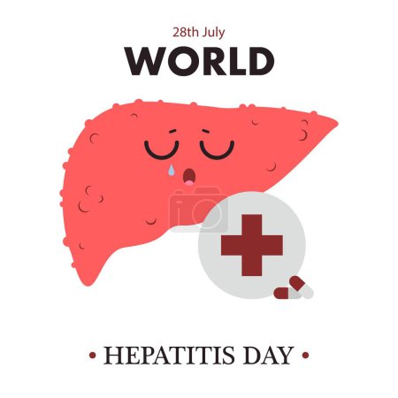 Illustration for Awareness banner for World Hepatitis Day with drawn sad liver - Royalty Free Image