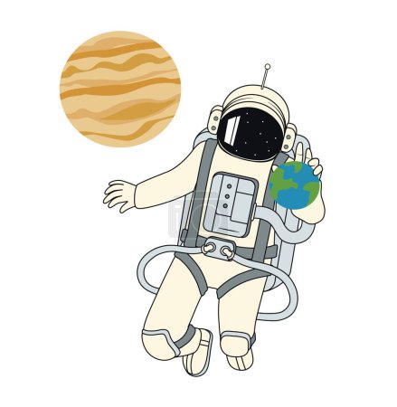 Illustration for Astronaut and planets on white background - Royalty Free Image