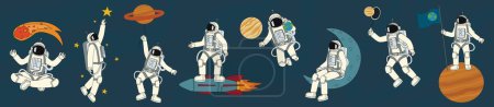 Illustration for Set of astronauts on blue background - Royalty Free Image