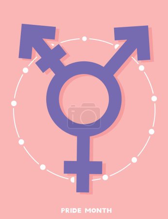 Téléchargez les illustrations : Bannière avec symbole transgenre et texte Mois de la fierté sur fond rose - en licence libre de droit