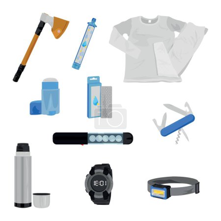 Illustration for Set of tourist's accessories on white background - Royalty Free Image