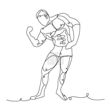 Drawn bodybuilder on white background