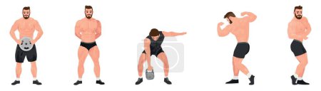 Illustration for Set of muscled bodybuilders on white background - Royalty Free Image