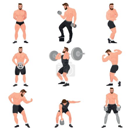 Illustration for Set of muscled bodybuilders on white background - Royalty Free Image
