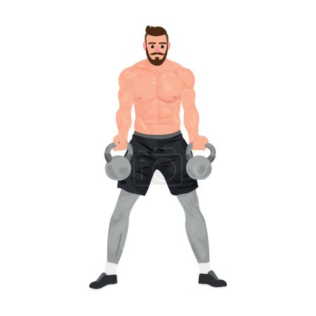 Illustration for Muscled bodybuilder with kettlebells on white background - Royalty Free Image