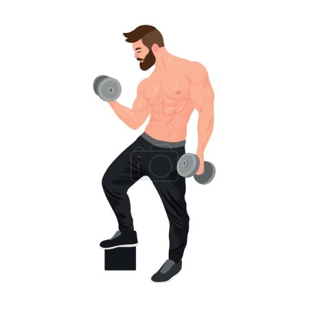 Illustration for Muscled bodybuilder with dumbbells on white background - Royalty Free Image