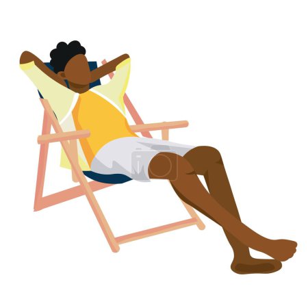 Illustration for African-American man relaxing on deck chair against white background - Royalty Free Image