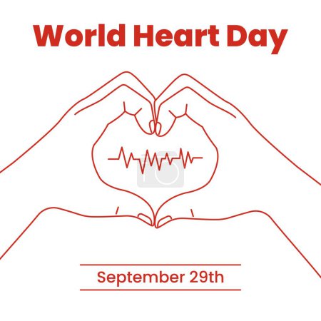 Illustration for Awareness poster for World Heart Day with human hands - Royalty Free Image