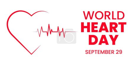 Illustration for Awareness banner for World Heart Day with cardiogram - Royalty Free Image