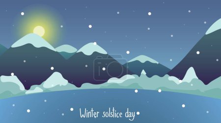 Illustration for Banner with beautiful mountain landscape and text WINTER SOLSTICE DAY - Royalty Free Image