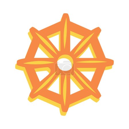 Dharmachakra sobre fondo blanco. Símbolo del budismo
