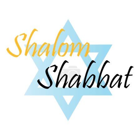Text SHALOM SHABBAT with David star on white background