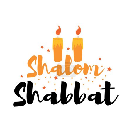 Ilustración de Texto SHALOM SHABBAT con velas brillantes sobre fondo blanco - Imagen libre de derechos