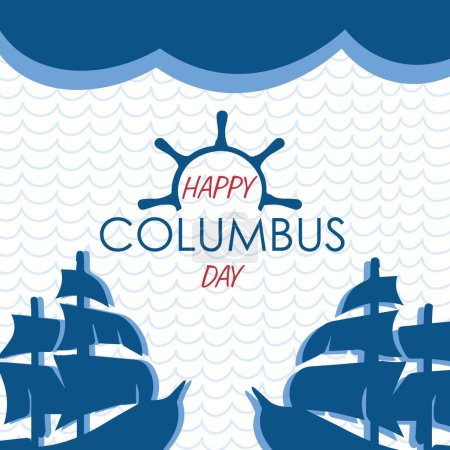 Ilustración de Tarjeta de felicitación para el Feliz Día de Colón con barcos - Imagen libre de derechos