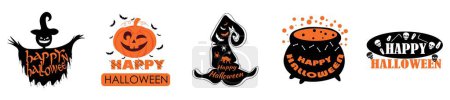 Téléchargez les illustrations : Ensemble de cliparts pour Halloween sur fond blanc - en licence libre de droit