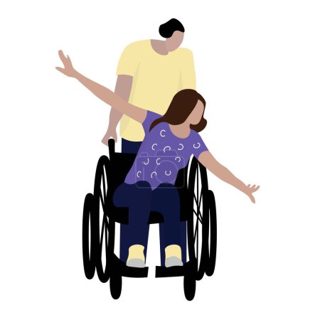 Téléchargez les illustrations : Homme et femme en fauteuil roulant sur fond blanc - en licence libre de droit