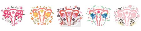 Illustration for Set of uteruses with flowers on white background - Royalty Free Image