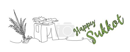 Téléchargez les illustrations : Bannière de salutation pour Sukkot avec sukkah sur fond blanc - en licence libre de droit