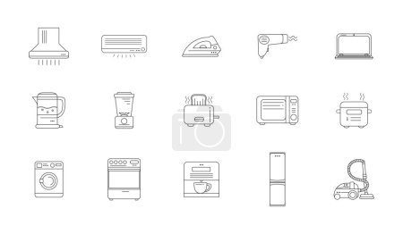 Ilustración de Conjunto de diferentes electrodomésticos dibujados sobre fondo blanco - Imagen libre de derechos
