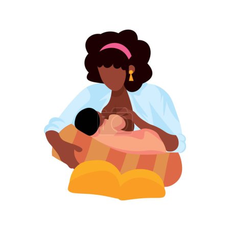 Illustration for African woman breastfeeding her baby on white background - Royalty Free Image