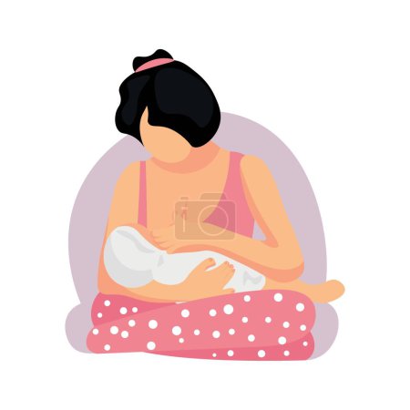 Illustration for Asian woman breastfeeding her baby on white background - Royalty Free Image