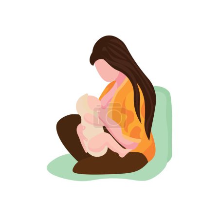 Illustration for Woman breastfeeding her baby on white background - Royalty Free Image