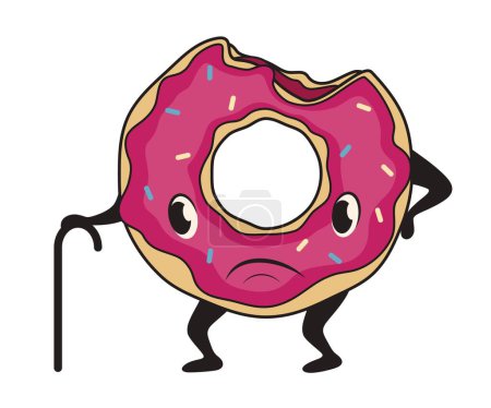 Illustration for Limping donut with walking cane on white background - Royalty Free Image