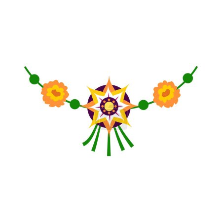 Téléchargez les illustrations : Belle guirlande florale sur fond blanc. Fête de Diwali - en licence libre de droit