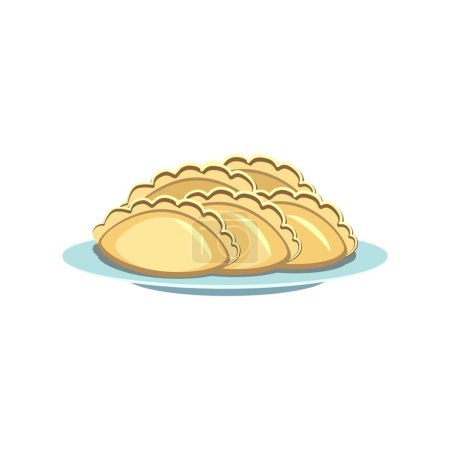 Illustration for Plate with tasty samosas on white background - Royalty Free Image